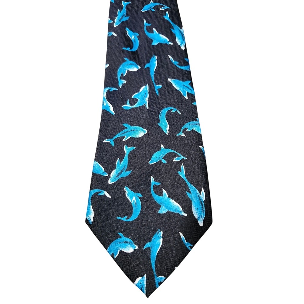 Dolphin  Tie A. RogersBlack Aquq Blue Ocean Beach necktie